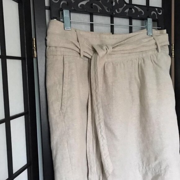 Banana Republic Linen Mini Above Knee Belted Lined Skirt Tan Beige Small - Picture 3 of 8